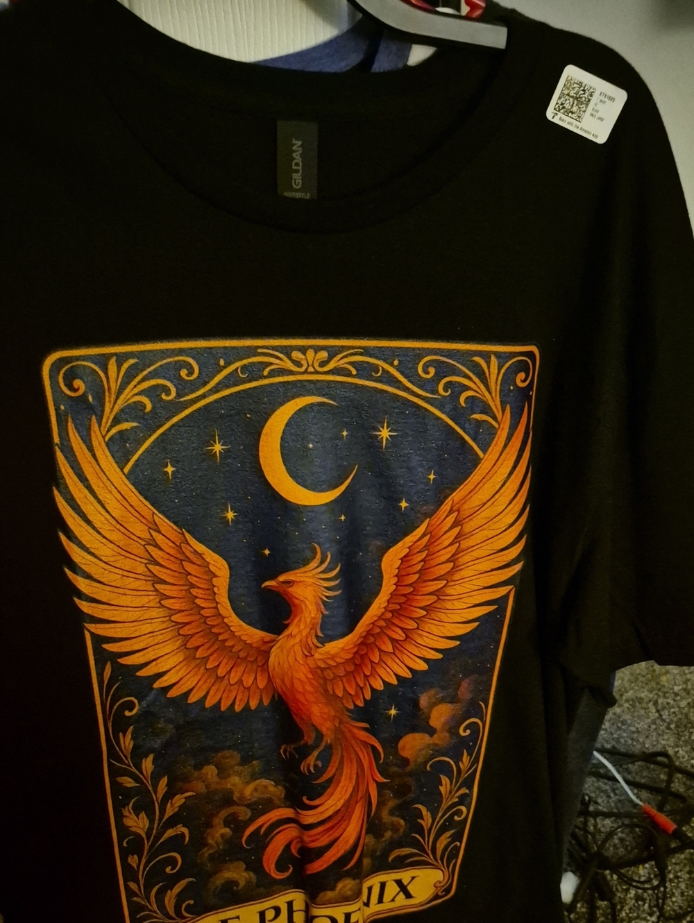 Gildan Black Short-Sleeve T-Shirt with Orange Phoenix Graphic